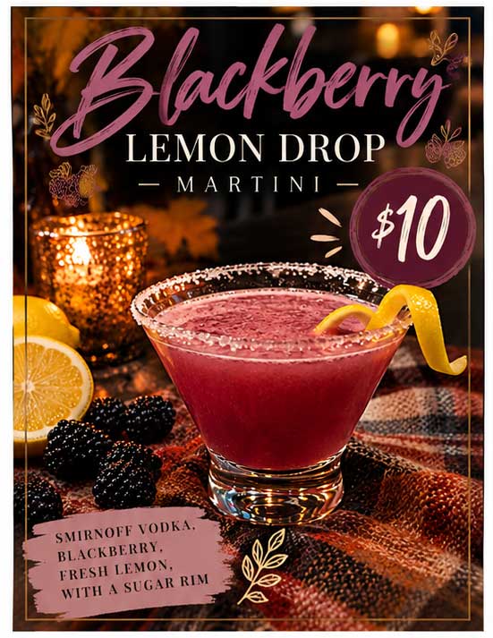Blackberry Lemondrop drink special from Highwater Bar and Grill