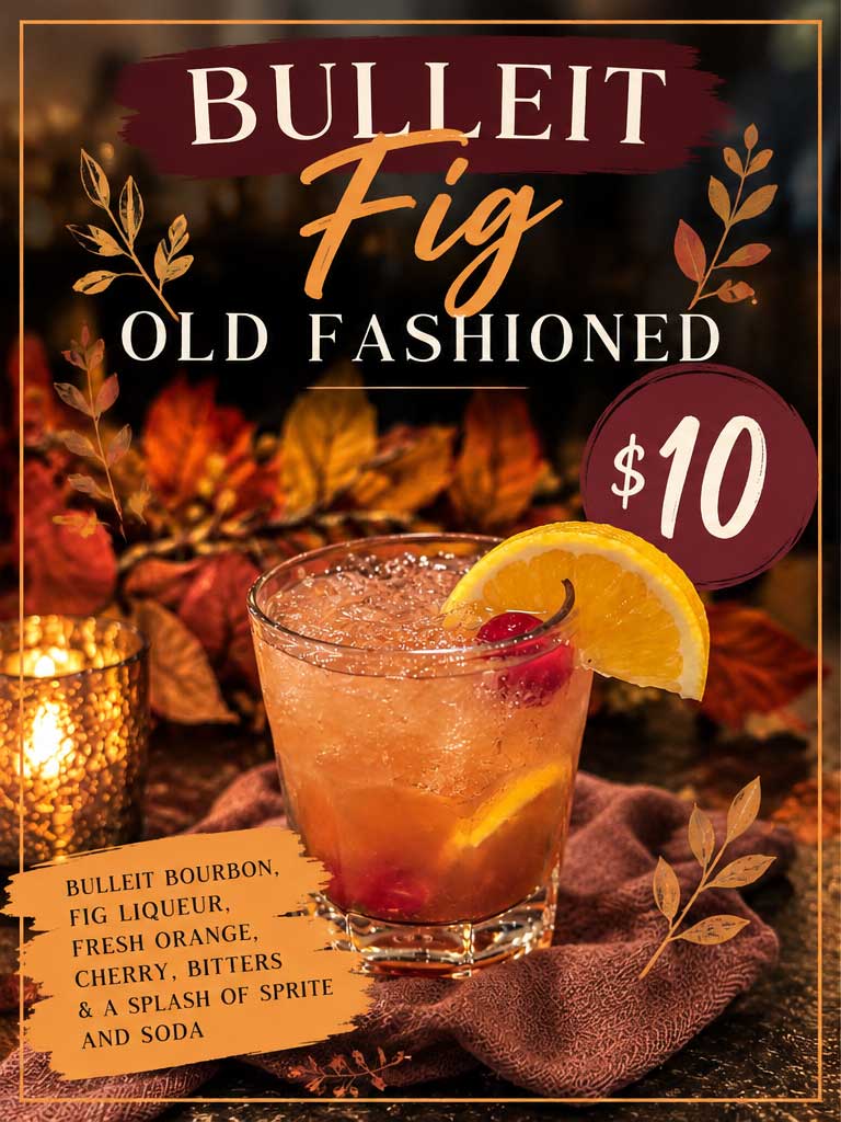 Bulliet Fig Old Fashioned drink special from Highwater Bar and Grill